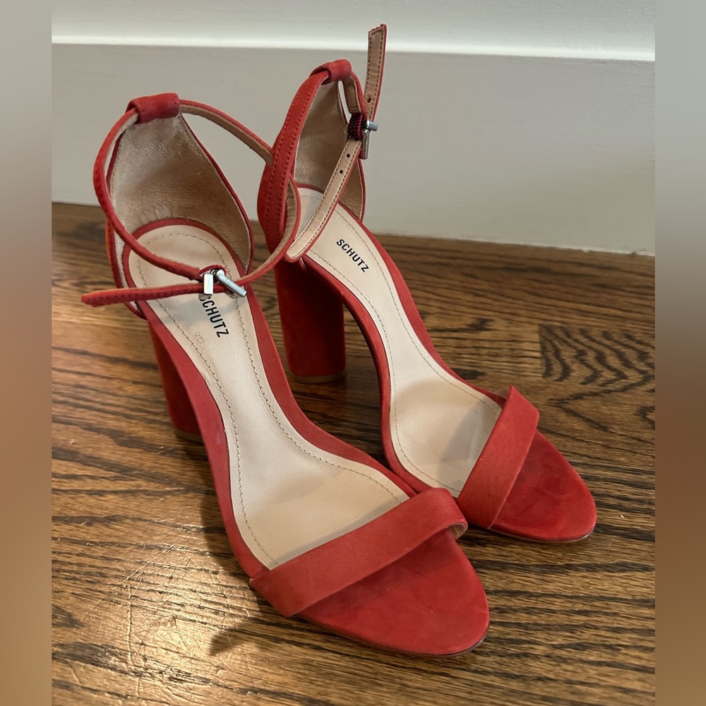 Schutz Red Block Heel Sandal - Size 5.5